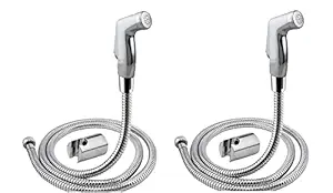 ALTURAS (ABS) Aris Health Faucet 1.5-Meter Stainless Steel Chrome Finish Rubber Hose Pipe Wall Hook (Set of-2)
