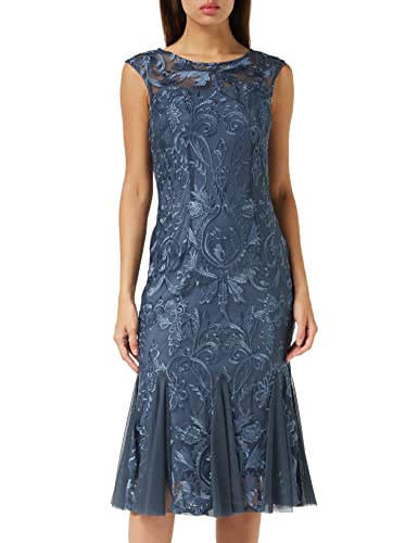 Gina Bacconi Vestido de cóctel Midi con Corte Brocado y Acampanado, Azul, 36 para Mujer