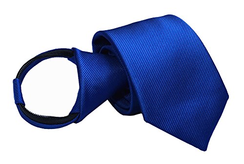 Mens Big Boys Royal Blue Striped Zip Tie Skinny Jacquard Leisure Meeting Necktie