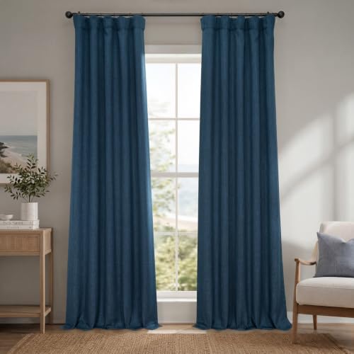 Image of HPD Half Price Drapes - Faux Linen Curtains for Living Room (1 Panel) - 50W X 108L - Textured Room Darkening Curtains for Bedroom 108 Inches Long - Drapes for Home Decor, Nightfall Navy
