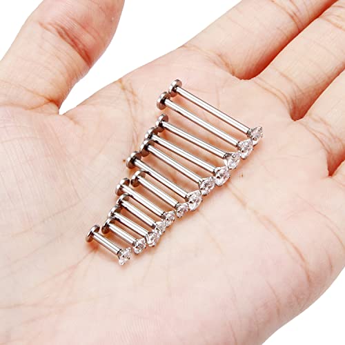 Ftovosyo 12Pcs 14G 16G Different Sizes Flat Back Stud Stainless Steel Labret Ashley Medusa Monroe Dimple Cheek Lip Rings Studs Piercing Jewelry for Women Men Bar Length 6mm-19mm3
