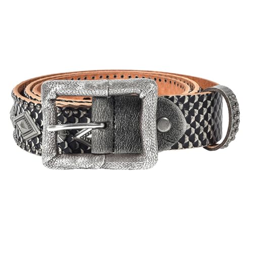 Ceinture cloutée cuir véritable robuste contre l'usure à rivets pyramides argentés - 3