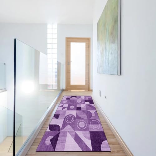 Alfombra pasillo antideslizante morada 60x280 cm transitable lavable para decoración 6
