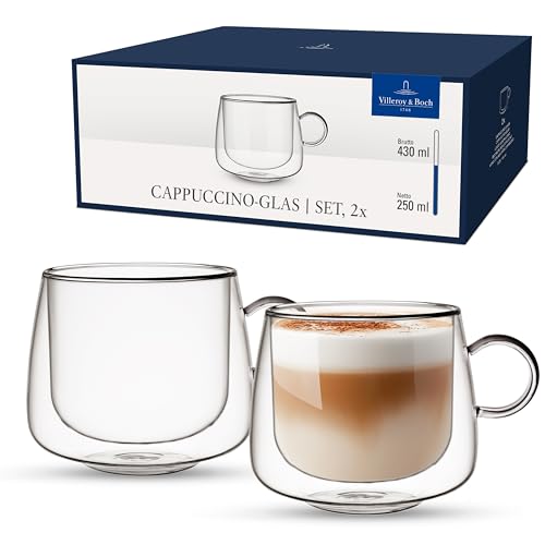 Villeroy & Boch – Artesano Hot&Cold Beverages Cappuccino-Glas, Gläser Set 2tlg., doppelwandige Gläser für Kalt- und Heißgetränke, 250 ml, Borosilikatglas, spülmaschinenfest, mikrowellensicher
