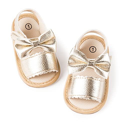 Babelvit Infant Baby Girl Boy Sandals Comfort Premium Summer Outdoor Casual Beach Shoes with Flower Bowknot Anti Slip Rubber Sole Newborn Toddler Prewalker First Walking Shoes