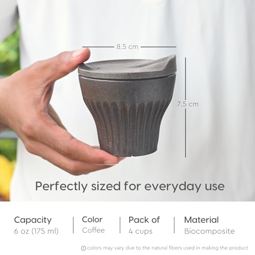 Image of Eha Earth Friendly Rafter Coffee Mug with Lid | Tea Cup Set | 175 ml | Made with Rice Husk | Microwave Safe Mugs for Gifting | 4 Unit | Coffee
