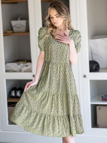 Image of Allegra K Women's Cottagecore Floral Dress Puff Sleeves Smocked Midi Dresses