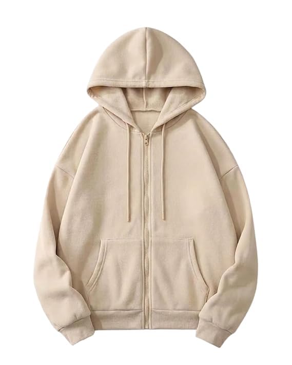 Image of NETCLICK Women's Polycotton Fleece Plain Full-Zip Hooded Winter Sweatshirt