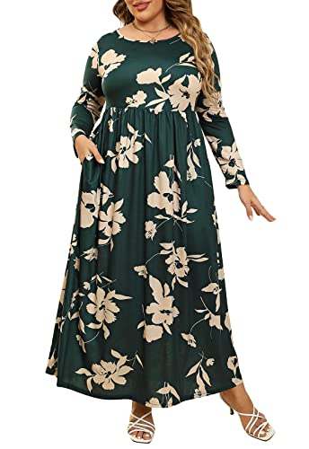 Image of Nemidor Plus Size Maxi Dress for Curvy Women Fall Casual Loose Long Sleeve Dresses with Pocket 14-26