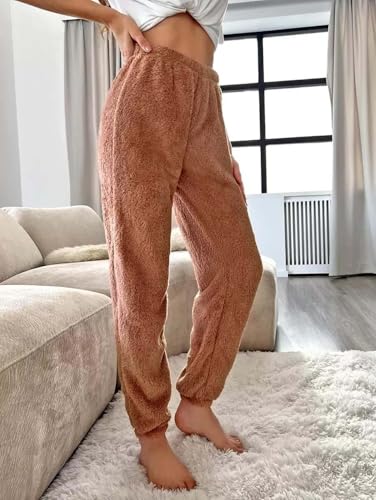 Image of KOTTY Women's Plush Coral Fabric Tapered Fit Pant - Warm Winter Wear with Soft Fuzzy Texture