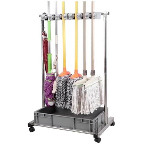 JYHHGDS Soporte para trapeador y Escoba, carros móviles para Escoba, Cubos para trapeador doméstico, Fregadero para lavadero, Carrito de Limpieza para Garaje y jardín.