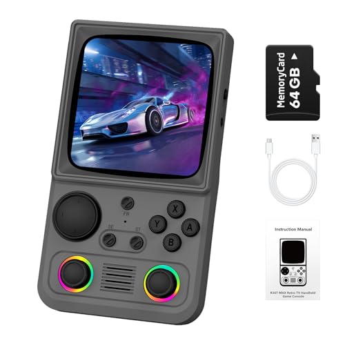 Image of R36TMAX Retro Handhled Game Console, 4.0 Inch Retro Gaming Console with 4000mAh Battery, 64GB TF Card with Video Games, Portable Retro Game Console Supports WiFi Networked Fighting, Gray