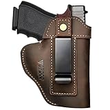 IWB/OWB Universal Leather Gun Holster for Men Women Right/Left Concealed Carry Holster Fits Glock 19/42/43X/44 Taurus G2/G2C/G3C Sig P365 P320 Springfield Hellcat M&P 9mm Shield