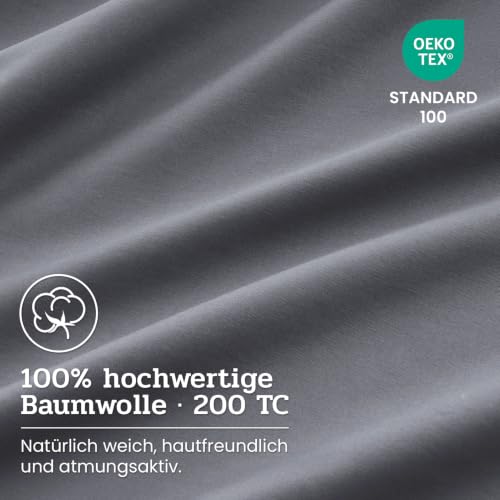 Duvetnova Bettwäsche 220x240 Baumwolle Grau, 220x240 Bettwäsche Set 1 Bettbezug 220x240 Baumwolle + 2 Kissenbezüge 80x80 cm… – Ansicht 2