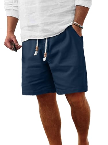 Image of Comdecevis Men's Linen Shorts Casual Elastic Waist Drawstring Summer Beach Vacation Yoga Golf Shorts with Pockets