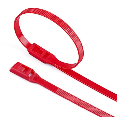 Lot de 100 attaches autobloquantes en nylon très résistantes à la traction et aux UV pour la maison, l'atelier, l'organisation en plein air (rouge, 100 pièces)