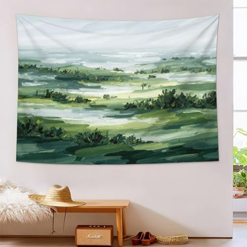 Drap mural paysage vert foncé pour salon cosy et déco chambre