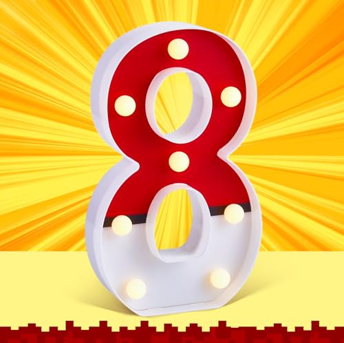 LED Number Lights Cartoon Themed Birthday Decorations LED Light Up Number Centerpieces Table Decoration for Party Supplies Backdrop Wall Decor for Birthday Party Decorations (Number 8)