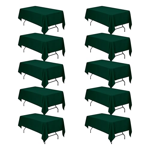 Image of BRILLMAX 10 Pack Hunter Green Tablecloths 60x102 in for 6ft Rectangle Table | 150 GSM Polyester Fabric, 15 inch Standard Drop, Water, Stain & Wrinkle Resistant Cloth Cover for Wedding Reception Banquet Party