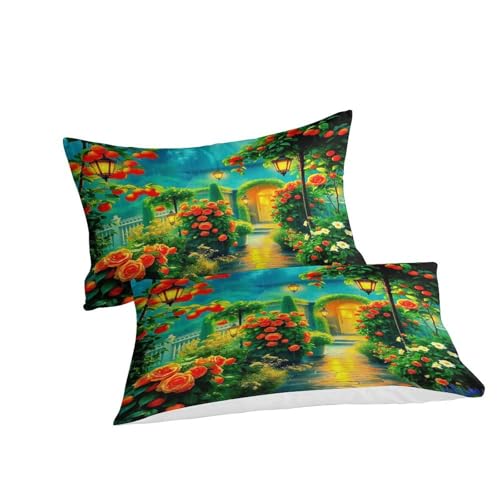 Housse de couette 3D paysage avec fermeture éclair cachée parure jardin microfibre 140x200