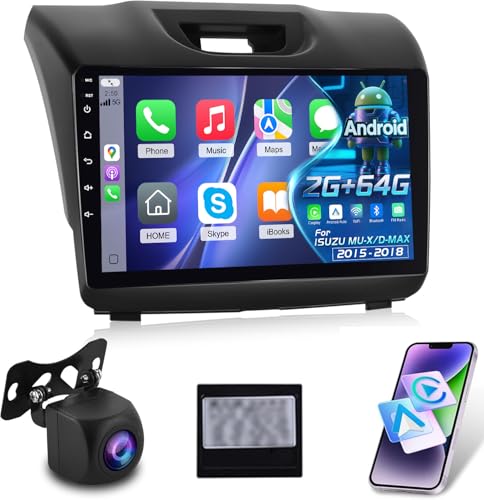 NHOPEEW Autoradio Android 2G+64G pour Isuzu MU-X/D-Max 2015-2018 - sans Fil Carplay & Android Auto - Stéréo Android 9 Pouces avec WiFi EQ GPS Mirror Link FM...