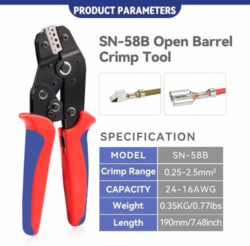 Image of SN-58B Non-insulated 24-16 AWG Open Barrel Crimping Tool 0.25-1.5mm, Ratcheting Crimper for Dupont Molex JST TE Terminals & EPC PCIE SATA Pins