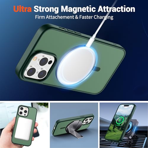 Image of SUPFINE Magnetic for iPhone 14 Pro Case (Compatible with MagSafe)(Military Grade Drop Protection) Translucent Matte Shockproof Phone Case,Forest Green