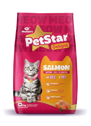 Image of Mankind PetStar Kitten Cat Food - Salmon Flavour (1 Kg) | Complete & Balanced Nutrition for Healthy Growth, Urinary, Immune & Digestive Support