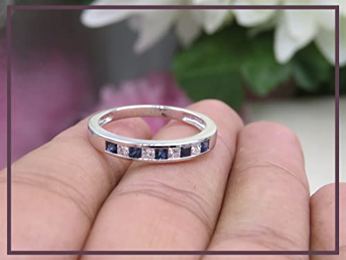 Dazzlingrock Collection Alternate Princess Blue Sapphire & White Diamond Channel Set Wedding Band for Women in 10K Solid Gold2