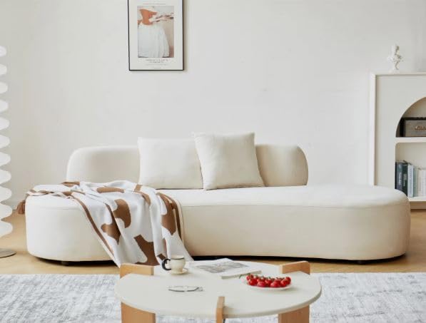 Wide Half Moon Design Sofa| Spacious 4 Seater Sofa - 90.2" W x 34.6" D x 26.4" H (INCH) (Off White)-image-25
