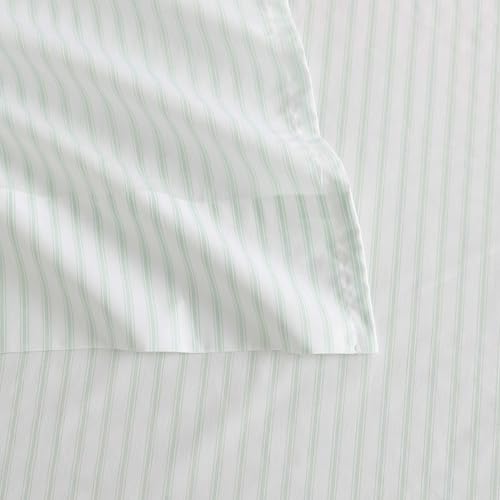 Image of Martha Stewart - Twin Size Sheets Set, Crisp & Tailored Cooling Sheets with a Smooth Cotton Percale Lightweight Feel - Bed Sheets with Matching Pillowcase & Fitted Sheet (Ticking Stripe Green)