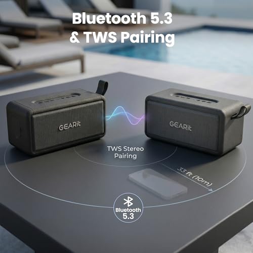Image of GEARit Portable Wireless Speaker | 40W Bluetooth Speaker V5.3 Deep Bass | IPX6 Waterproof TWS Pairing 15H Playtime Aux /USB /MicroSD for Camping Beach Party Garage RV Birthday Gifts