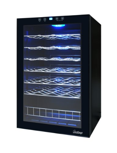 Image of Vinotemp 48 Bottle Wine Cooler Refrigerator, Freestanding Wine Fridge with Touch Screen Adjustable Temperature Control, Dual-Paned Glass Door, and Safety Lock, 48 Bottle, Black