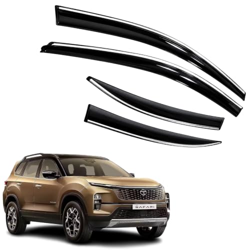 Image of CAR SAAZ Chrome Line Door Visor for Safari (2024-Present) (Set of 4Pcs) | Rain Guard | Wind Deflector