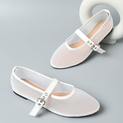 Mesh Ballet Flats Fishnet Ballerina Buckle Strap Shoes2