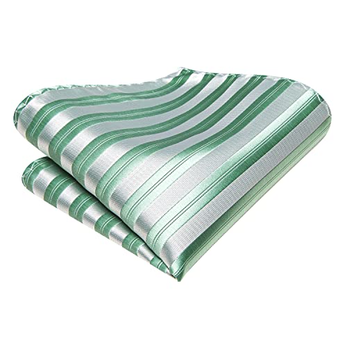 Image of Hi-Tie Green White Striped Neckties for Men Classic Woven Tie and Lapel Pin Pocket Square Cufflinks Sets Formal Business Wedding