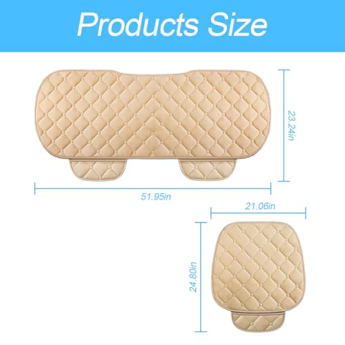 Image of Car Seat Cushion Set for Back Seat, Quilted Velvet Seat Pads with Anti-Slip Bottom and Elastic Installation Bands,3 Piece Set (Beige)