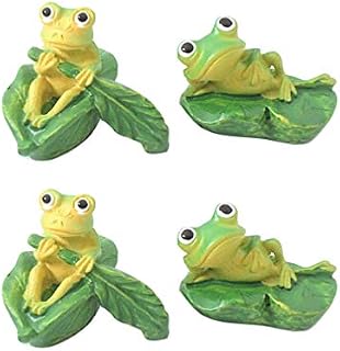 Amosfun 4pcs Mini Animals Miniature Frog Ornament Cake Topper Fairy Garden Accessories Plant Pots Bonsai Craft Micro Landscape Decorations Random Style