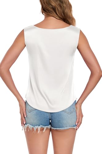 Wantschun Women's Summer Silk Satin Shirt Sleeveless Blouse Boat Neck Basic Casual Tank Top Shell Top3