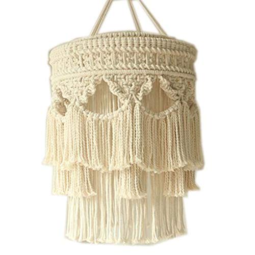 ERICAT Blanc Chaud, macramé Boho Pendant la lumière avec Abat-Jour à Pampilles, Lustre LED bohème pour décoration d'intérieur, luminaire Suspendu Moderne...