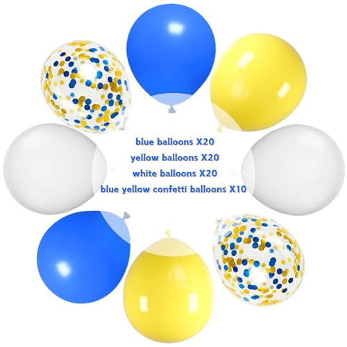 Image of Yellow Blue and White Balloons, 70-Pack Balloons for Birthday Graduation