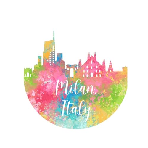 Wandtattoo, Motiv: Skyline in Italien, Mailand, Regenbogen-Skyline, bunte Städte, Landschaft, zum Abziehen und Auf ...