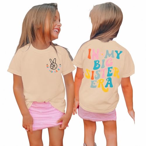KEKEMI in My Big Sister Era Graphic Shirt Toddler Girl Promoted to Be Big Sis T-Shirt Baby Peace Graphic Short Sleeve Tee Top