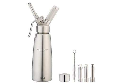 Eva Sifone Panna - Cream Whipper Set 0,5L – 18/10 da 500 ml con 3 beccucci e Spazzola per la Pulizia – Acciaio Inox – Lavabile in lavastoviglie