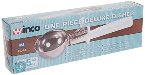 Image of Winco ICOP-6 Ice Cream Disher with White Handle, Size 6, 5.5 ounces, Stainless Steel