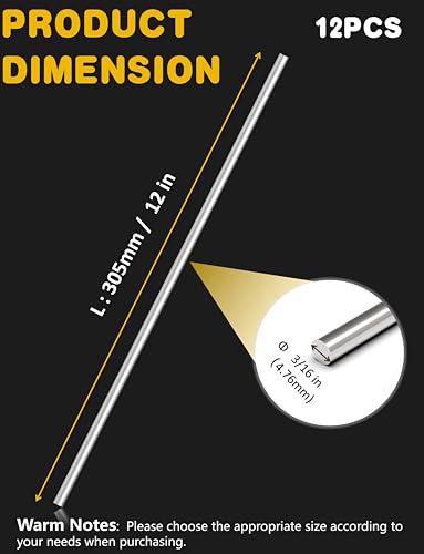 Image of 12Pcs 3 /16 x 12in 304 Stainless Steel Rod, Metal Shaft | Stainless Steel Smooth Rods for Industry, Metal Working Hobbies and DIY Craft