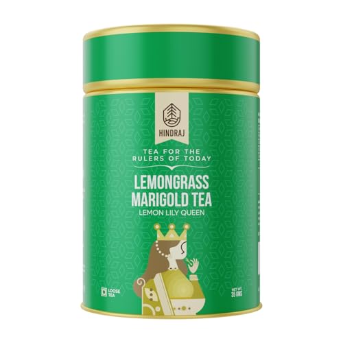 Image of Hindraj Lemon Lily Queen Lemongrass Marigold Herbal Loose Tea 35 g Natural Ingredients Citrusy & Floral Tea Blend Great for Iced Tea, Mocktails, No Sugar