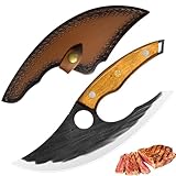 Fubinaty Haus und Outdoor-Kochmesser Ulu Style Chef Messer Hand geschmiedet Küchenmesser Full Tang High Carbon Steel Effortless Messer mit Lederscheide für das Schneiden von Fleisch Gemüse Pizza