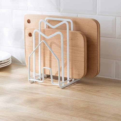 Image of Craft Expertise Pot Rack Organizer, White Iron Countertop Pan Holder with 4 Slots, 5.5 inch Length x 9.2 inch Width x 9 inch Height, Heavy-Duty Cookware,Space-Saving Pan and Pot Organizer