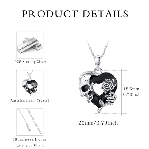 Image of S925 Sterling Silver Skull Pendant Necklace Heart Crystal Birthstone Skull Necklace Gothic Jewlery Gifts